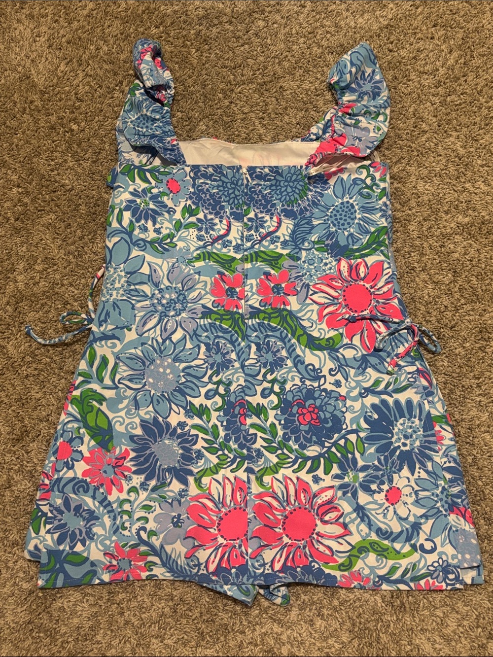 NWT Lilly Pulitzer Zoya Ruffle Romper in Frenchie Blue Suns Out 10 - Picture 7 of 11